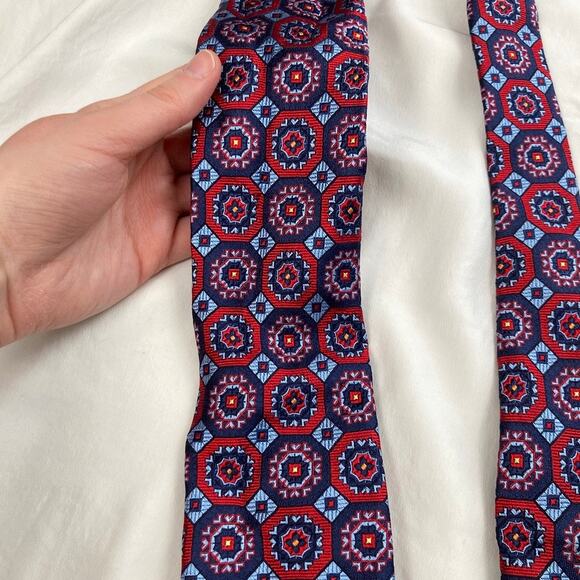 Lot of 2 Gold & Red 100% Silk Geometric Medallion Print Slim Ties Classic Length - Picture 7 of 12